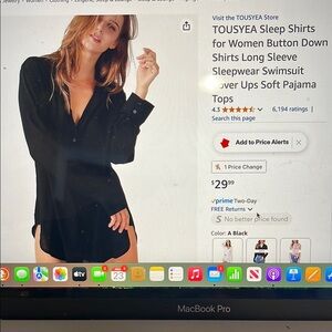 Tousyea Black Button Down Sleep Shirt, Swimsuit Coverup